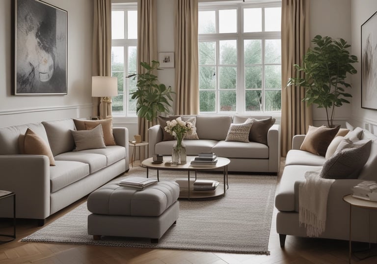 a living room with a chandelier and a chandelier