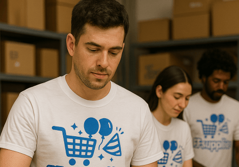 a man in a white shirt is holding a box of free shipping boxes