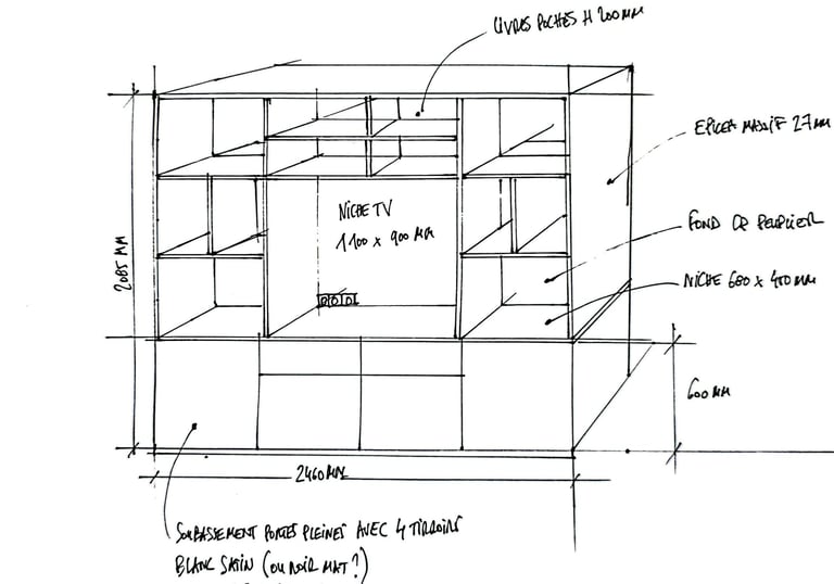 plan bibliothèque sur mesure
