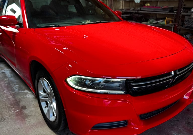 Buffed Dodge Charger after repairs at CarGo Houston, Tx