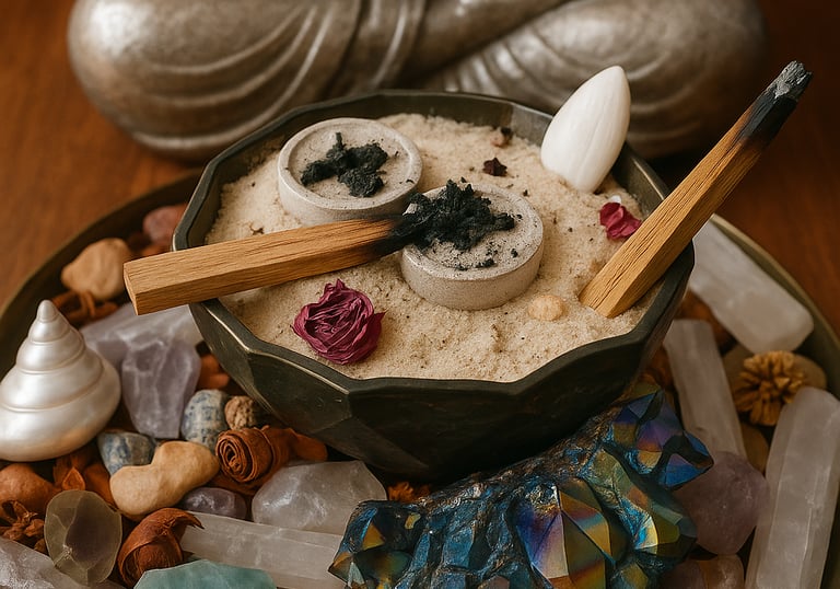 Räucherwerk und energetische Reinigungsmaterialien für Clearing-Rituale.