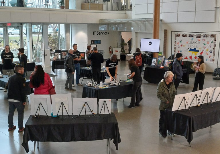 event showing paintings by children displaced by war in Canada
