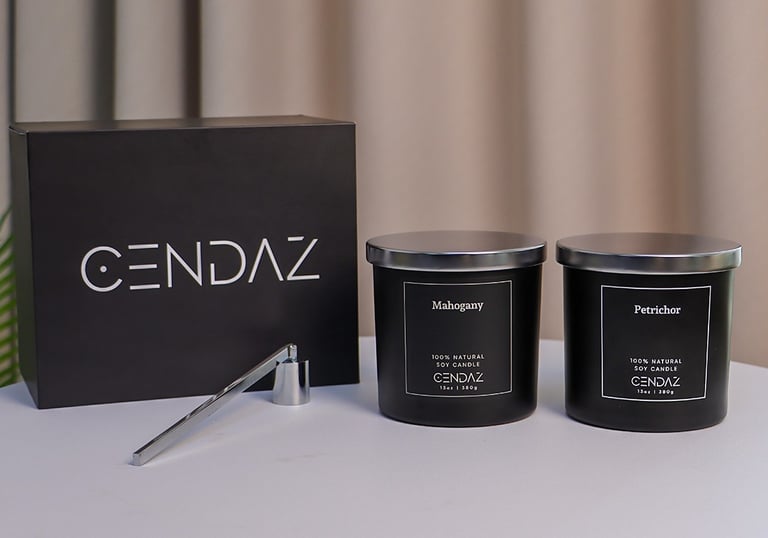 Soy wax candle in black glass jar with cotton wick