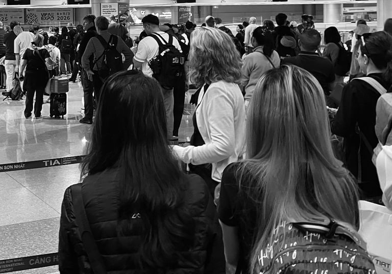 Travellers waiting at immigration in Ho Chi Minh City international airport