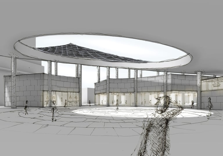 a sketch of a man looking through an oculus