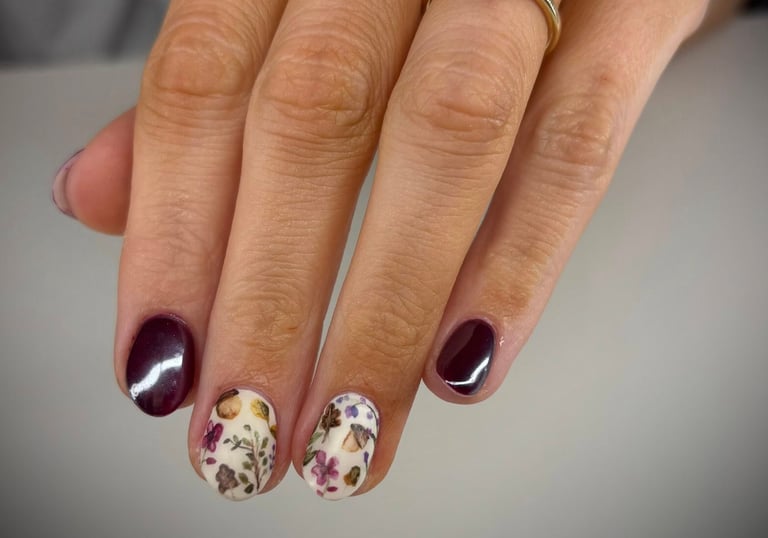 nails with builder gel and designs by Lindsey at Meraki and Co salon and spa