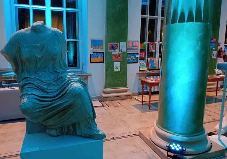 art gallery with paintings made by children affected by the war in Ukraine in Warsaw