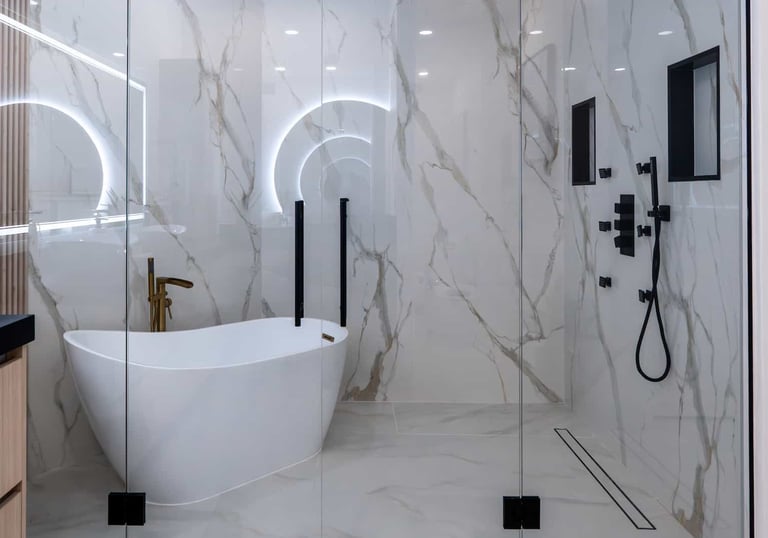 Bathroom Shower with wall of Quartz