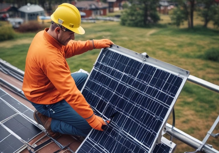 Electrician wiring a modern electrical panel with safety gear.