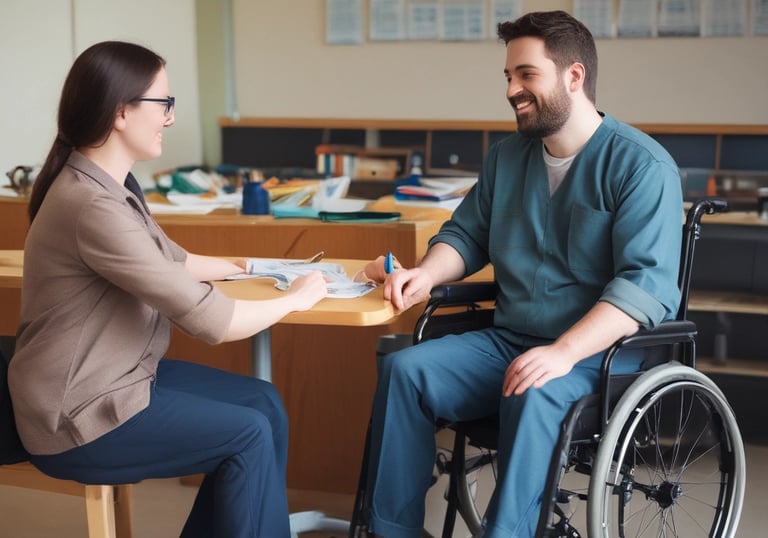 A group of children and adults are holding up various signs advocating for disability rights and inclusion in sports. The signs have messages like 'We want unified sports in the Paralympics to mainstream disability,' 'Support disability rights,' 'Don't look at the less, look at the records,' and 'Yes I can.' The participants are wearing blue shirts with orange and red lettering and are standing on an outdoor street with trees and buildings in the background.