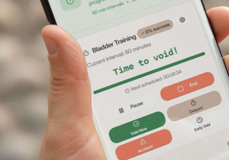 Mobile phone screen displaying a bladder training app