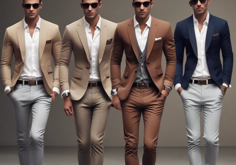 A slender man wearing a tailored navy blazer and crisp white shirt, standing confidently against a minimalist backdrop.