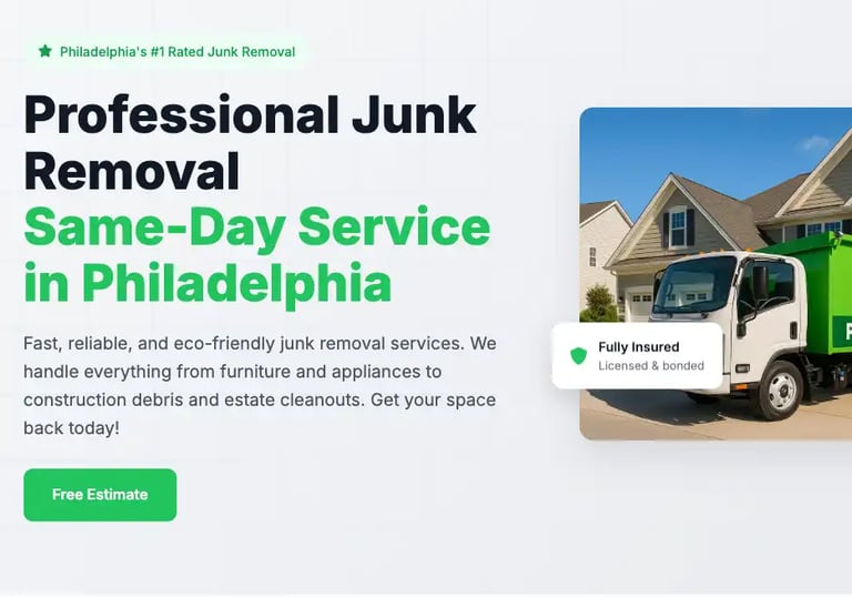 SEO case study cover for a local junk removal company offering same-day service in Philadelphia