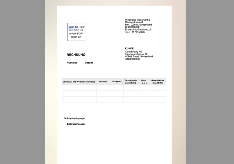 Invoice template German Editable pdf