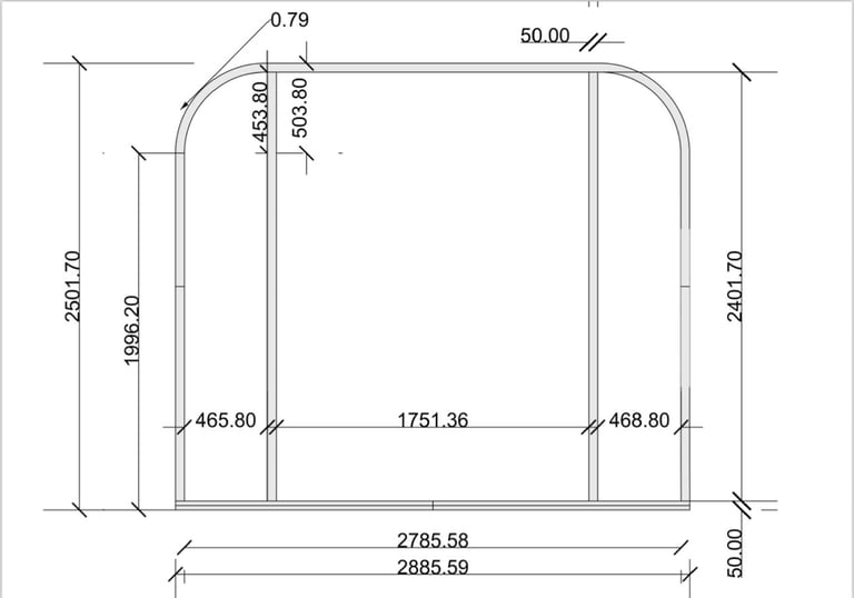 Bapsule : a drawing of a frameless shower tub with a shower