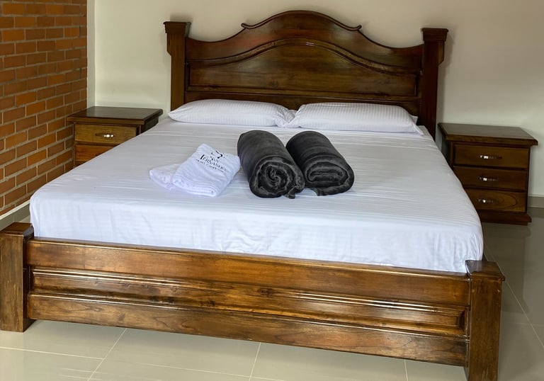 a bed with towels and towels on it