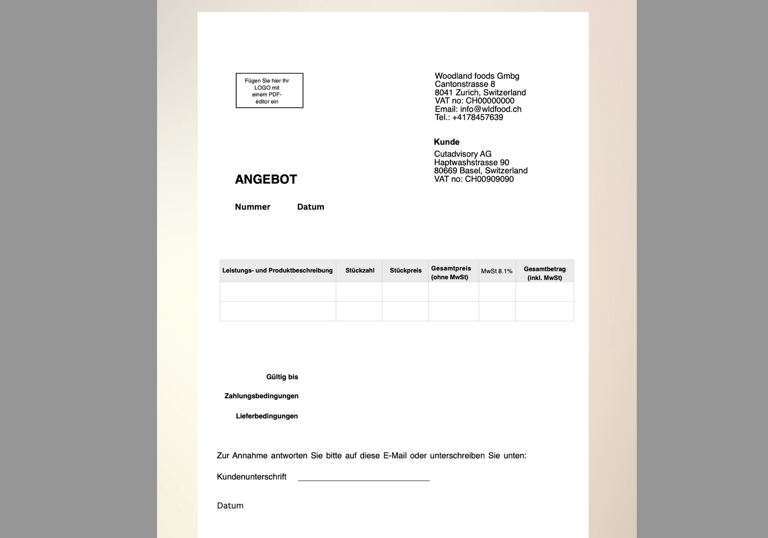 Offer template German Editable pdf