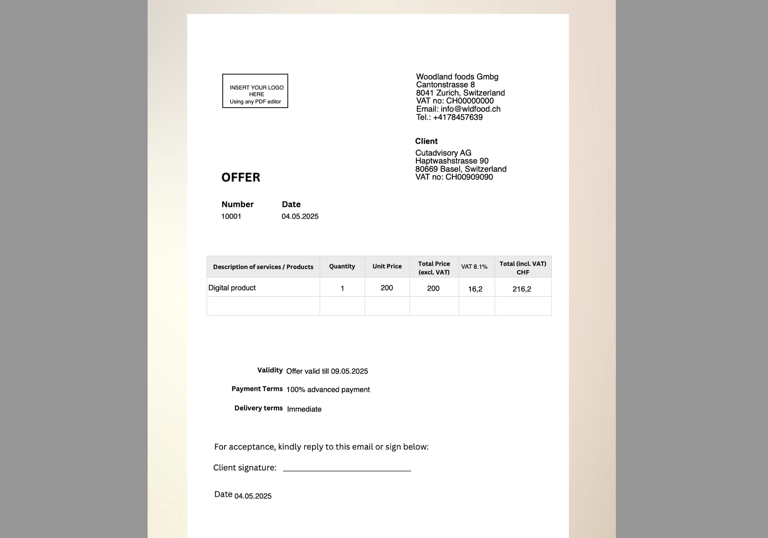 Offer Template (English) - Editable Minimal PDF
