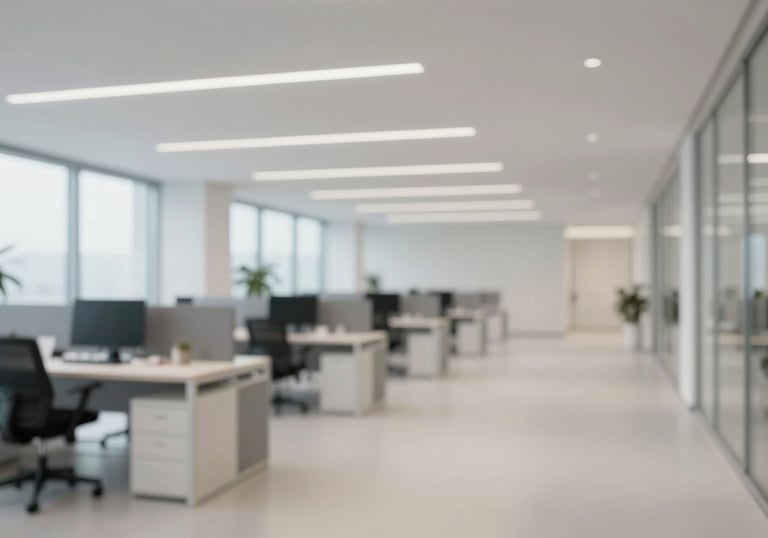 A pristine, sparkling clean office interior in Turnhout, Belgium. Showcases modern architecture and premium cleaning standards.
