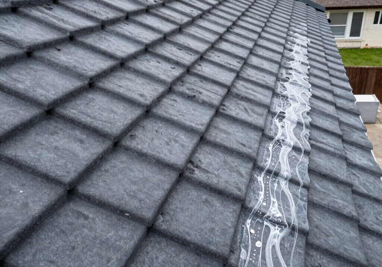 Close-up of a worker applying a clear waterproof coating on a stone wall outdoors.