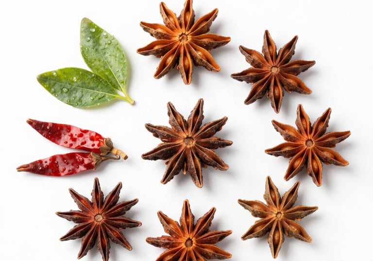 Close-up of colorful organic spices neatly arranged in wooden bowls.