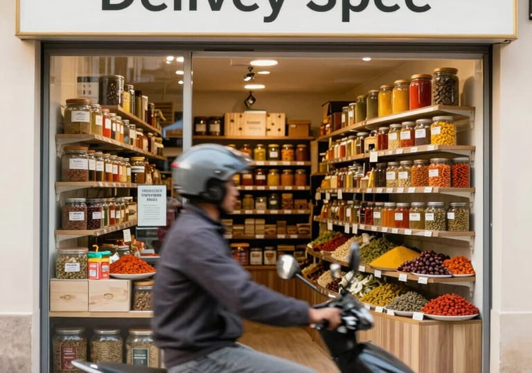 Spice jars lined up on a kitchen shelf, labeled with Sattvik Spices branding.