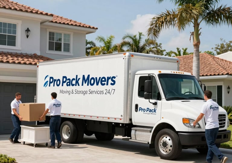 Moving truck parked outside a modern office building during a commercial move.