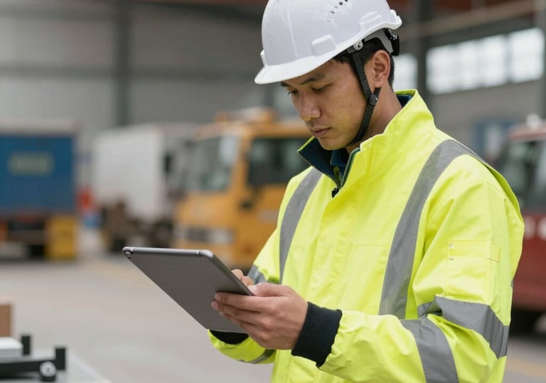 A firefighter demonstrating fire extinguisher use in a training session.
