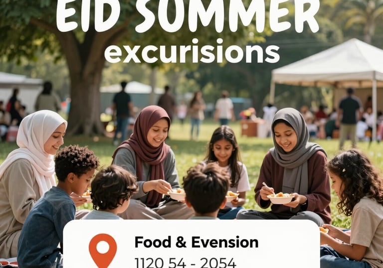 Volunteers organizing a festive Ramadan iftar with smiles and colorful decorations.