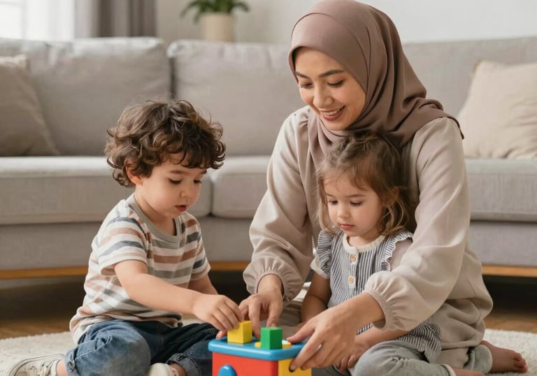 A cozy family home with children playing happily, symbolizing stability and love.