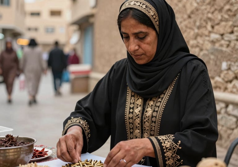 A confident widowed mother learning new skills in a bright, welcoming workshop.