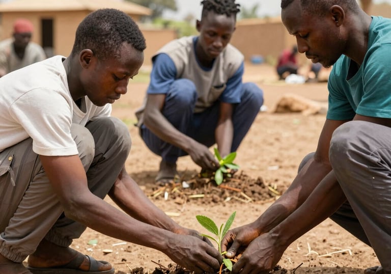 Marketplace scene showing agricultural products being exchanged between farmers and buyers.
