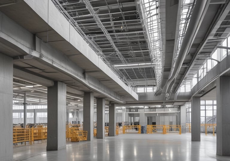 Close-up of steel beams being welded on a modern construction site.