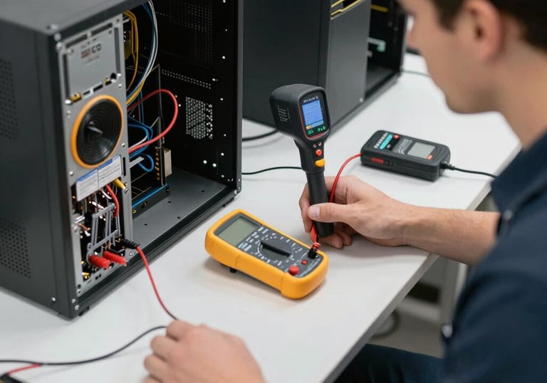 IT specialist advising a client on server infrastructure in a modern office.