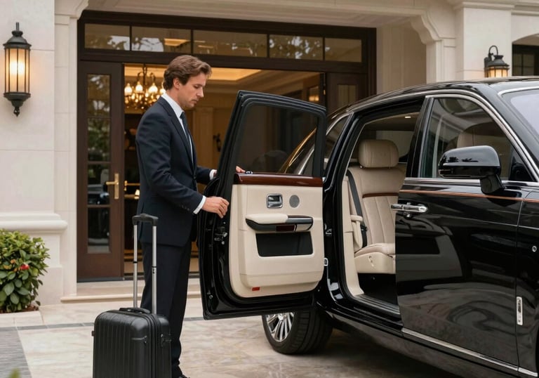 Elegant Moroccan villa with warm beige tones and subtle gold accents at sunset.