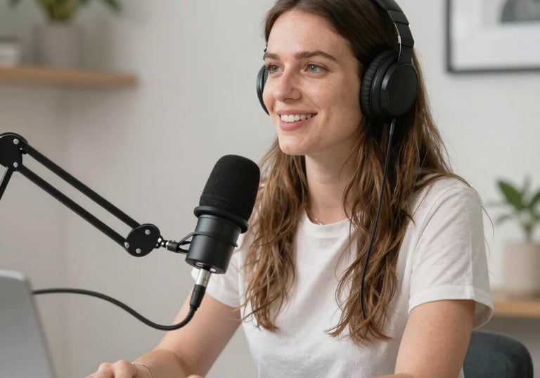 A focused trainer giving a voice coaching session in a light, modern studio setting.