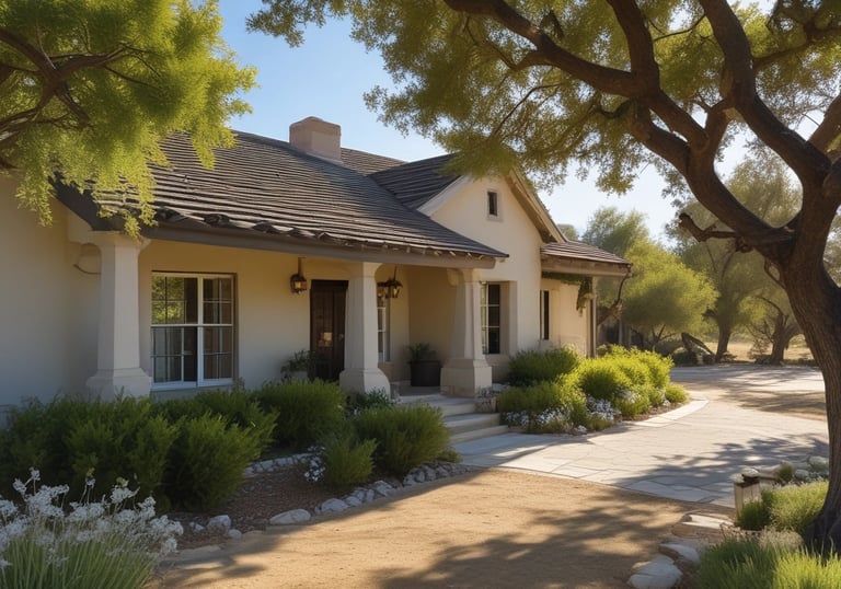 A cozy Santa Ynez Valley home nestled among rolling hills at sunset.