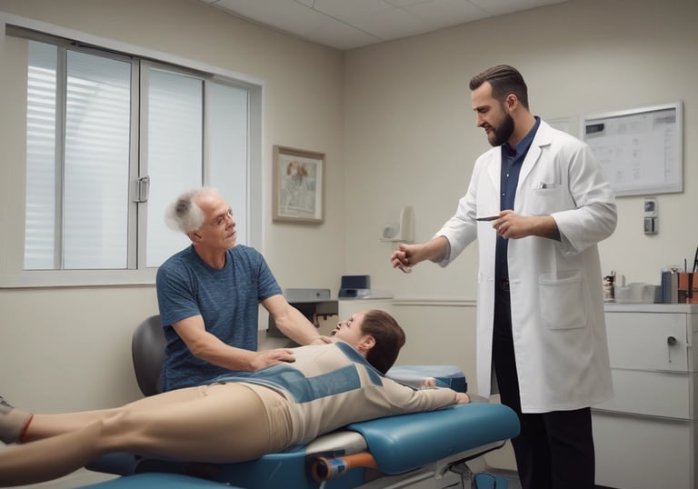 a man riding a skateboard down a street next to tall buildings