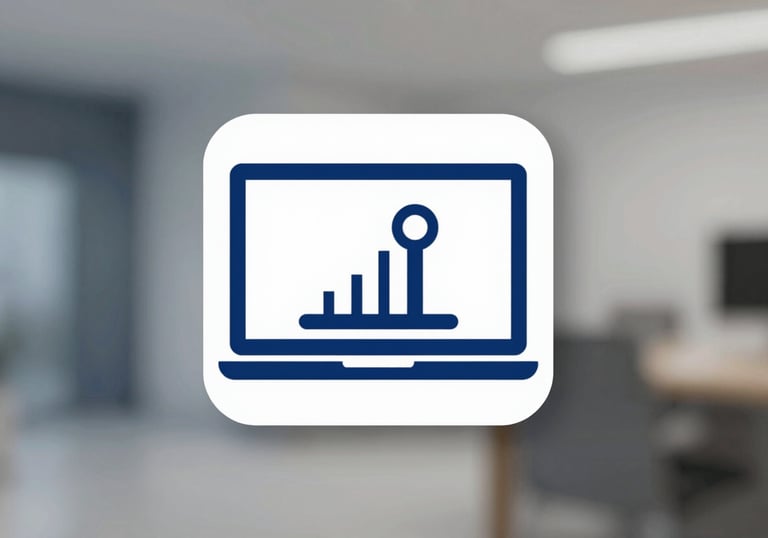 A minimalist flat icon of a laptop and a network switch, representing equipment sales and supply, in a clean tech style with #60A5FA accents.