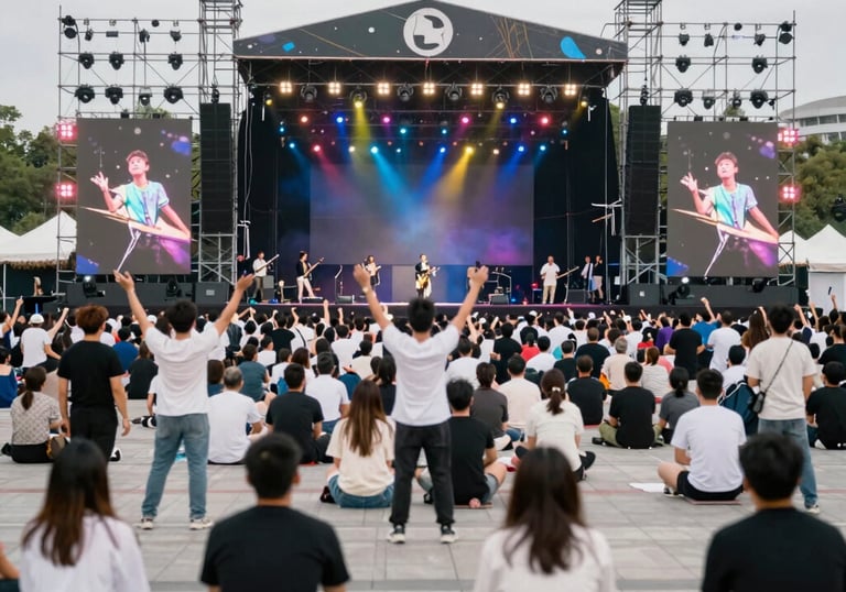 A corporate event with guests networking in a modern venue.