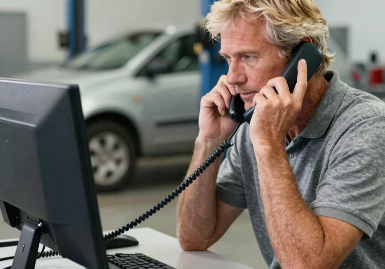 A friendly customer service representative assisting a client over the phone.