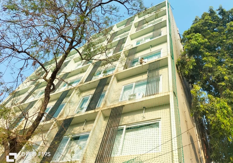 A finished duct net installation neatly protecting a building duct in Haralur.