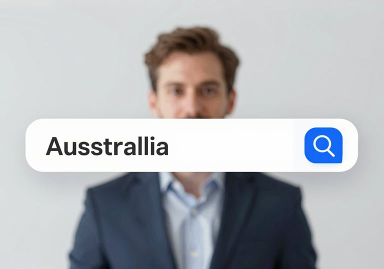 An elegant representation of AI-driven search results for an Australian business, minimalist and professional aesthetic using brand colors.