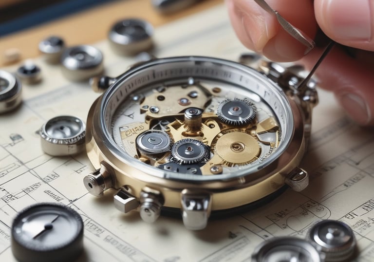 A watchmaker inspecting the intricate gears inside a vintage wristwatch.