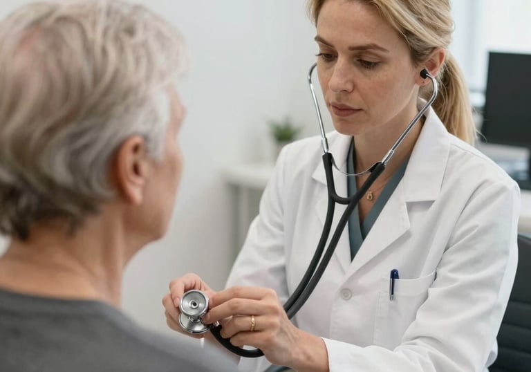 Therapist assisting a patient with rehabilitation exercises in a bright clinic room.