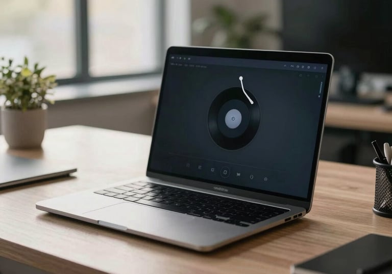 Photography of a high-end, modern workspace with a focus on a secure digital device, soft morning light, North American setting, professional mood.
