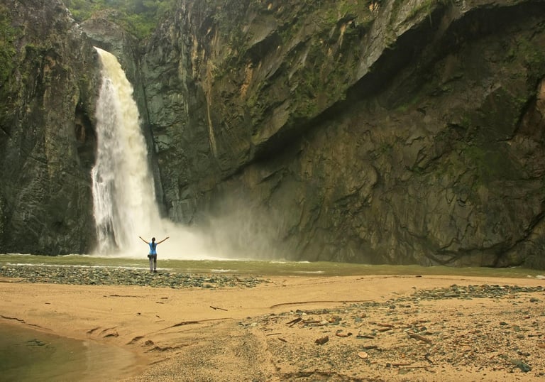 Salto de Jimenoa waterfall in Jarabacoa Dominican Republic surrounded by lush nature and forest