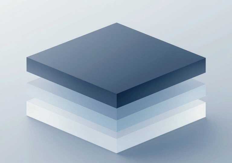 An abstract, geometric representation of software layers using translucent blocks. Light passes through the blocks in shades of #1C2B3A and #A1C6D0, representing full-stack coverage and clarity.