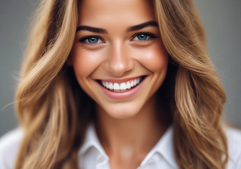 Close-up of a patient smiling brightly after cosmetic dental treatment.