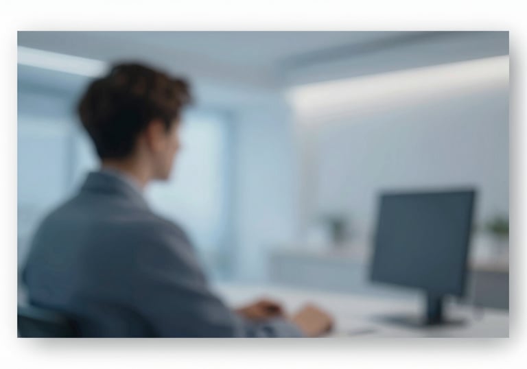 An artistic blur of soft lights and open space in #AABCCB, representing the freedom and accessibility of tele-psychology.